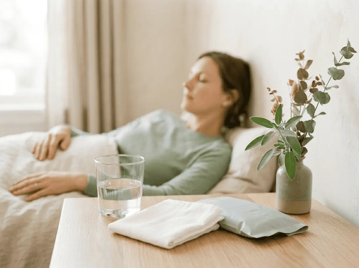 Mains détendues d'une personne au repos sous un plaid — conseils de suites opératoires après une chirurgie dentaire au cabinet à {{VILLE}}